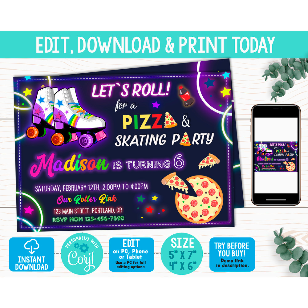 Teen-girl-roller-skating-and-pizza-birthday-invitation-Skating-invitation-template.jpg