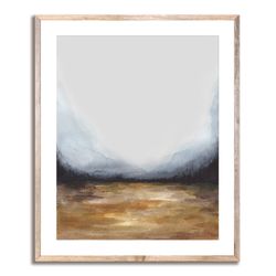 Misty Landscape Watercolor Painting Fine Art Print Abstract Watercolor Foggy Forest Wall Art Smoky Pine Trees Dark Blue