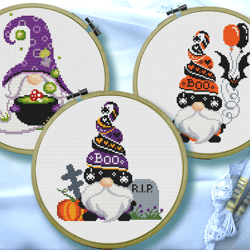 halloween gnome cross stitch pattern, pumpkin cross stitch, fall cross stitch, witch cross stitch, digital pdf