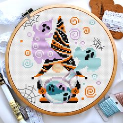 halloween gnome cross stitch, pumpkin cross stitch, witch cross stitch, ghost cross stitch, digital download pdf
