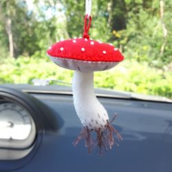 Amanita mushroom plush, Car mirror hanging accessories, Rear view mirror charm, Mushroom ornament, New teen driver gift