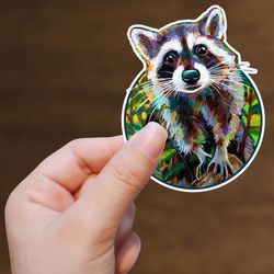 cute raccoon stickers, raccoon lover gifts, kids raccoon decal, colorful racoon sticker, laptop art sticker