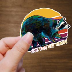 funny raccoon sticker, eat trash live fast, trash panda gift, raccoon birthday gift, racoon laptop decal, cute animal ar