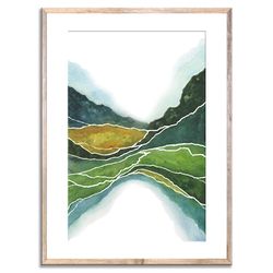 scotland landscape watercolor art print green mountain abstract watercolor painting olive green and terracotta