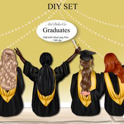 Graduation Girls Clip Art, Custom Graduation, School Clipart