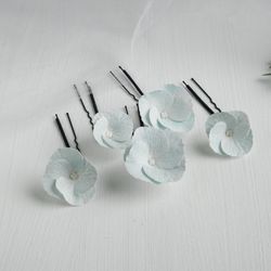 Dusty blue hydrangea hair pins bride Flowers wedding hair piece