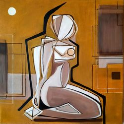 Nude Woman oil painting Woman Artwork on wall Woman Art Sensual Art  Woman oil painting on canvas Cubism style Artwork