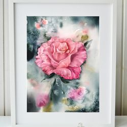 Watercolor Pink Rose painting