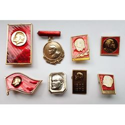 Set of 8 Pin Badges with V. I. Lenin's portrait USSR 1970s-1980s