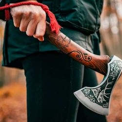 blacksmith made axe, hand forged viking axe, carbon steel axe, viking bearded axe, camping axe, anniversary gift