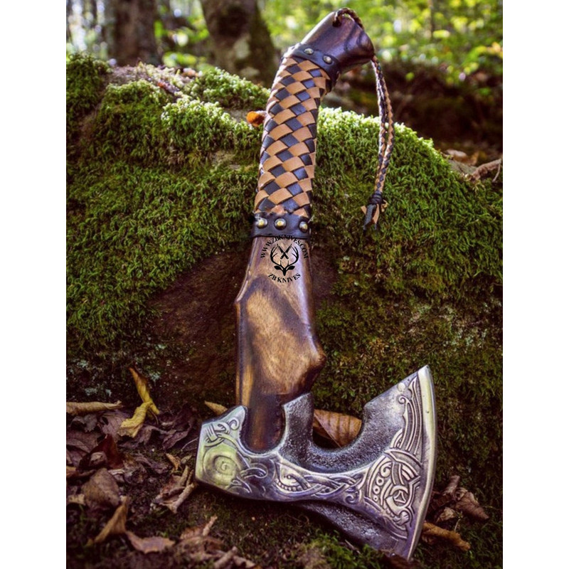 Viking Axe & Leather Axe Sheath, Viking Hatchet, Forged Ax, Bearded Axe, Personalized Anniversary Gift for Bearded Man, Boyfriend, Husband03.jpg