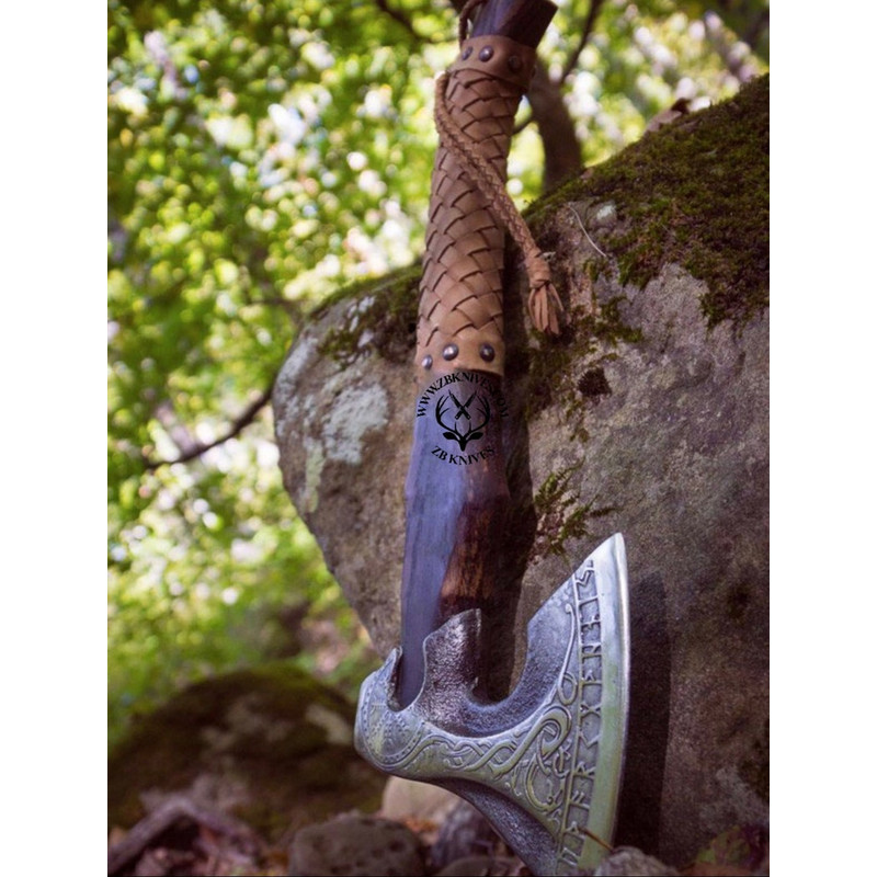Viking Axe & Leather Axe Sheath, Viking Hatchet, Forged Ax, Bearded Axe, Personalized Anniversary Gift for Bearded Man, Boyfriend, Husband05.jpg