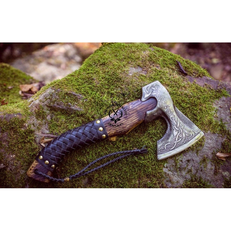 Viking Axe & Leather Axe Sheath, Viking Hatchet, Forged Ax, Bearded Axe, Personalized Anniversary Gift for Bearded Man, Boyfriend, Husband06.jpg