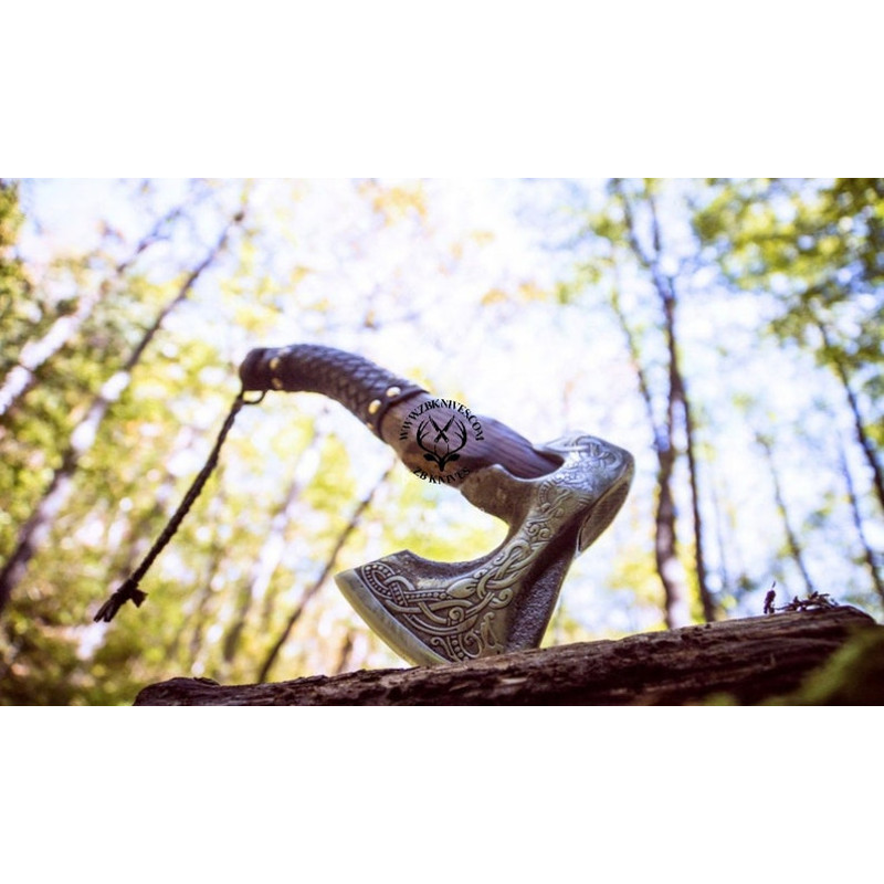 Viking Axe & Leather Axe Sheath, Viking Hatchet, Forged Ax, Bearded Axe, Personalized Anniversary Gift for Bearded Man, Boyfriend, Husband07.jpg