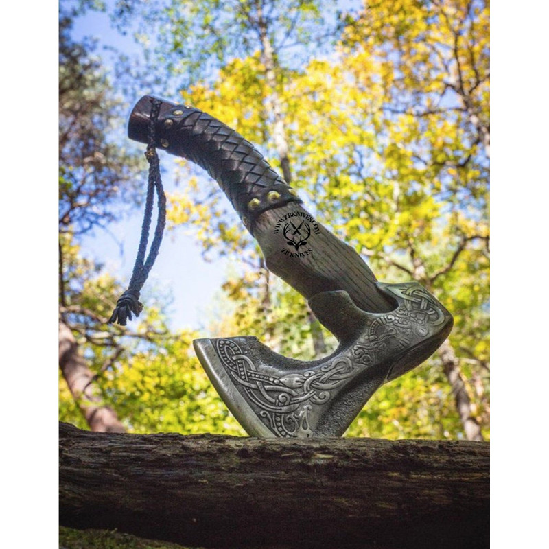 Viking Axe & Leather Axe Sheath, Viking Hatchet, Forged Ax, Bearded Axe, Personalized Anniversary Gift for Bearded Man, Boyfriend, Husband08.jpg