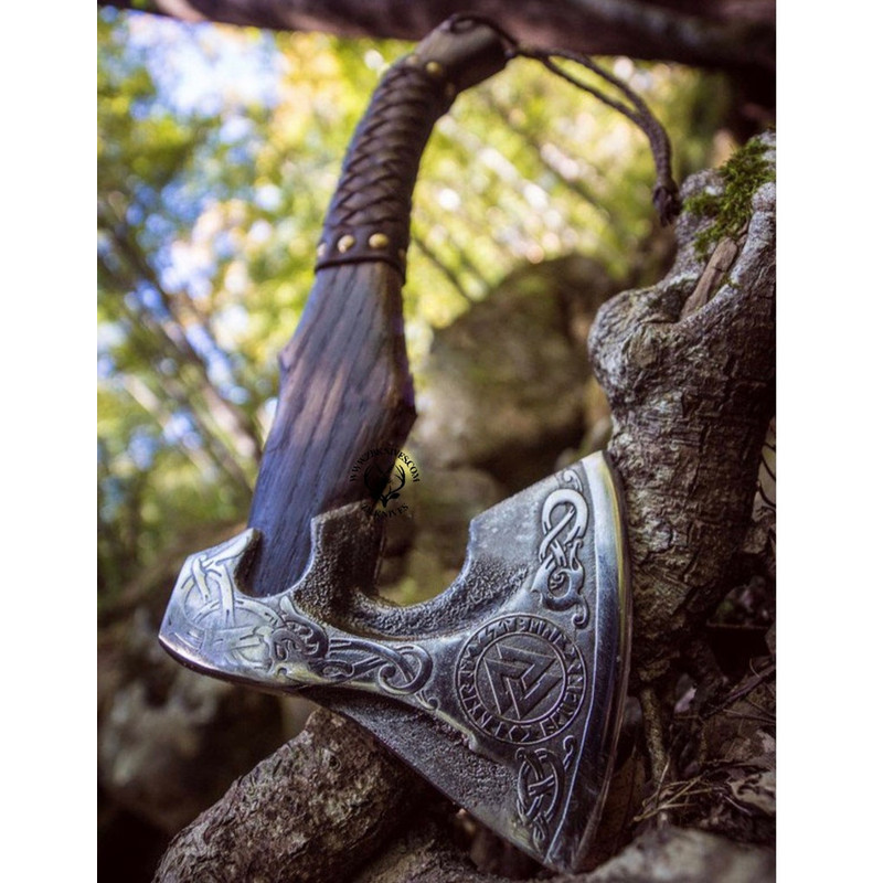 Viking Axe & Leather Axe Sheath, Viking Hatchet, Forged Ax, Bearded Axe, Personalized Anniversary Gift for Bearded Man, Boyfriend, Husband09.jpg