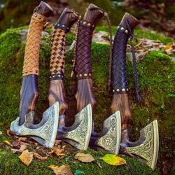 viking axe & leather axe sheath, viking hatchet, forged ax, bearded axe, personalized anniversary gift for bearded man,
