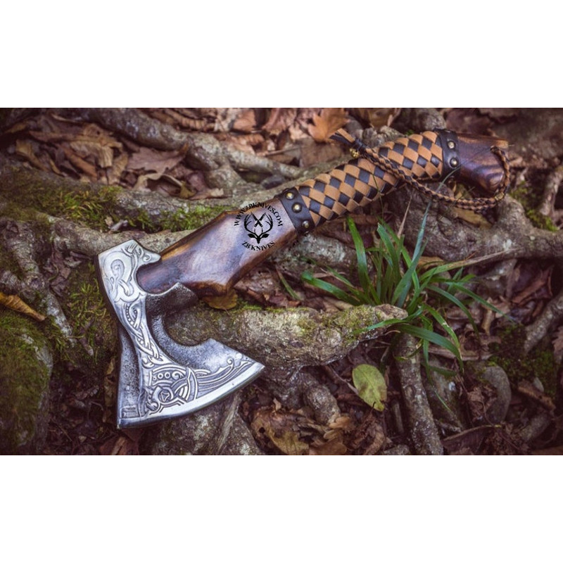 Viking Axe & Leather Axe Sheath, Viking Hatchet, Forged Ax, Bearded Axe, Personalized Anniversary Gift for Bearded Man, Boyfriend, Husband02.jpg