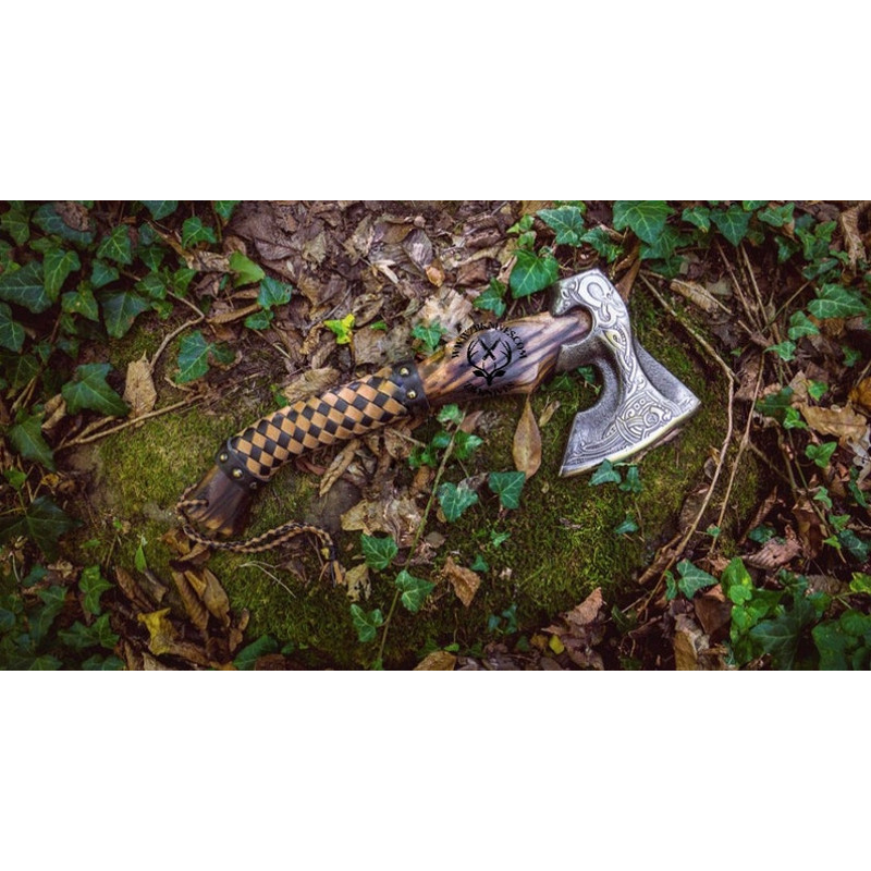 Viking Axe & Leather Axe Sheath, Viking Hatchet, Forged Ax, Bearded Axe, Personalized Anniversary Gift for Bearded Man, Boyfriend, Husband04.jpg