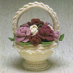 Digital | Crochet flower patterns | Vintage crochet amigurumi pattern | Knitted basket of roses | PDF Template