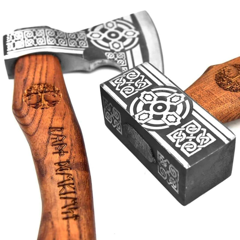 Viking Axe and Handmade Forged Hammer