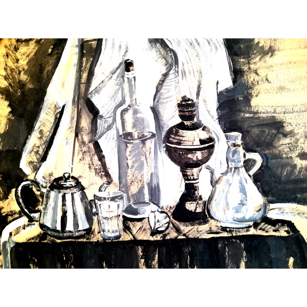 8 пикс Still life with teapot, glass bottle, glass, garlic, black and white charcoal graphics (2).png