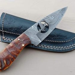 Skinner knife, Hunting knife with, leathe sheath, fixed blade Camping knife, skin knife, Handmade Knives, Gifts For Men