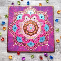 Mandala on wood Pink original painting Healing wall art Meditation Spiritual Sacred geometry Yoga Gift Vegan decor