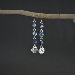 Sodalite earrings Love & Peace Stainless steel hooks earrings  Long dangle blue gemstone earrings Witchcraft jewelry