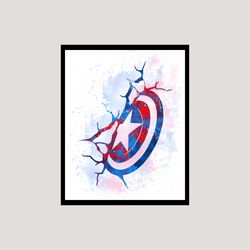 Captain America Marvel Logos Superhero Art Print Digital Files decor nursery room watercolor