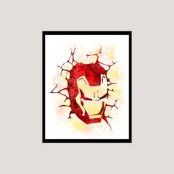 Iron Man Marvel Logos Superhero Art Print Digital Files decor nursery room watercolor