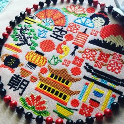 Round sampler Japan cross stitch pattern