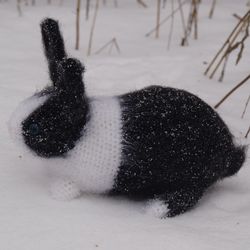 crocheted dutch rabbit bunny, Crochet Realistic bunny, Black and White Dutch Rabbit, Crochet animal rabbit