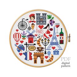 paris round sampler - cross stitch pattern