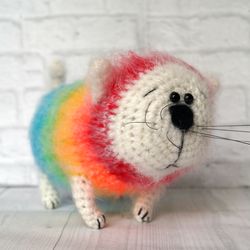 rainbow cat, crochet kitten, fat cat, Amigurumi fat cat, crochet stuffed kitty, tiny kitten, Crochet Fluffy Little Cat