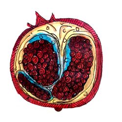 fruit, pomegranate, pomegranate fruit cut in half, stylized, graphics, illustration, print, poster, wall painting