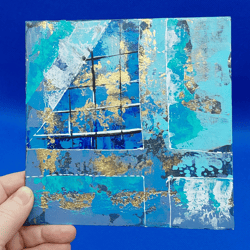 Blue Abstract Original Small Picture Vibrant Abstract Wall Painting Original Works Acrylic 6 by 6