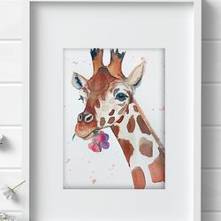 Giraffe Painting Watercolor Wall Decor 8"x11" home art animals watercolor painting by Anne Gorywine
