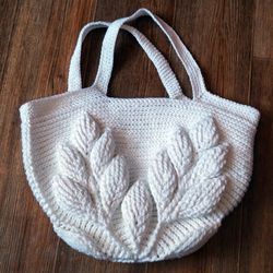 crochet knit bag 3d leaf model paper rope bag, market bag, vegan bag, tote bag, farmer bag, eco friendly bag