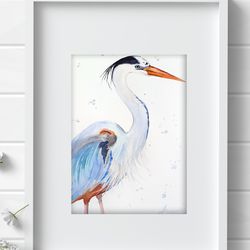 Blue stork Painting Watercolor Wall Decor 8"x11" home art birds watercolor painting by Anne Gorywine