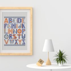 Folk style alphabet - cross stitch pattern