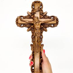wooden crucifix 8.27" (21.6 cm), jesus christ, carved wooden cross, catholic cross wood crucifix catholic cross