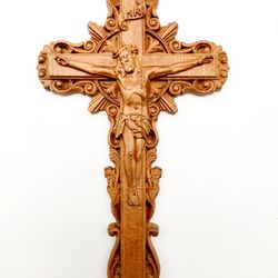 wooden crucifix 31.5" (80 cm), jesus christ, carved wooden cross, catholic cross wood crucifix catholic cross