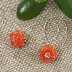Orange Earrings Fire Red Lampwork Murano Glass Earrings Sterling Silver Hook Long Dangle Beaded Earrings Jewelry 5091