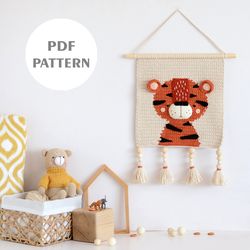 crochet tiger decor, wall hanging decor pattern, wall decor pattern, crochet decor, nursery wall decor, crochet tiger