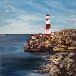 painting lighthouse with acrylic paints seascape original painting with acrylic