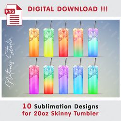 10 Ice Cocktail Templates - Seamless Sublimation Patterns - 20oz SKINNY TUMBLER - Full Tumbler Wrap