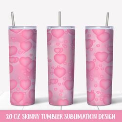 Pink hearts 20oz skinny tumbler wrap sublimation. Valentines tumbler