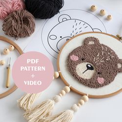 punch needle pattern, bear punch needle, bear decor, wall hanging decor, printable pattern, embroidery pattern