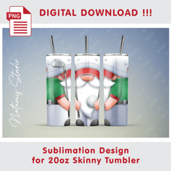 Funny Golf Gnome Template - Seamless Sublimation Pattern - 20oz SKINNY TUMBLER - Full Tumbler Wrap